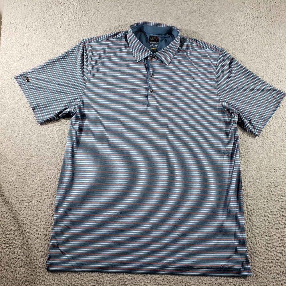 Greg Norman Shirt Men's XL Extra Large Blue White Striped Polo ML75 Stretch Golf